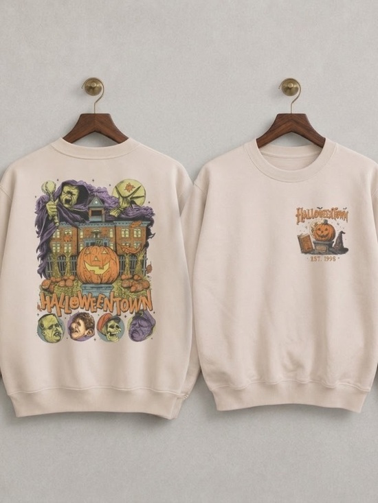 Gildan Other - Halloween Town 1998 Movie Graphic Crewneck Sweater - Sand